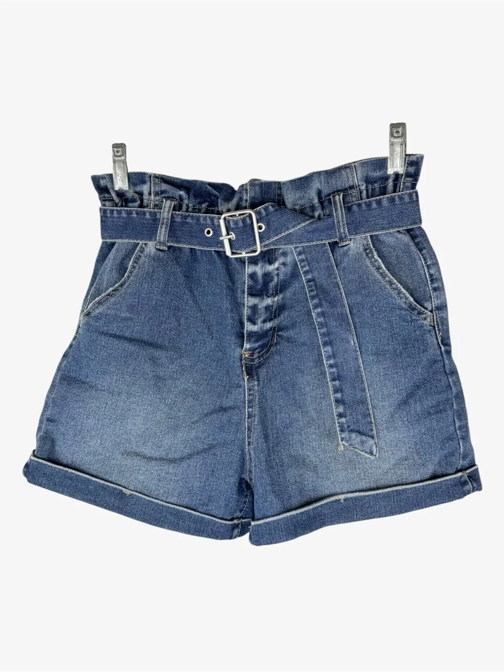 No Boundaries Paperbag Waist Denim Shorts 3/5 Cuffed Baggy Jean Shorts Boho